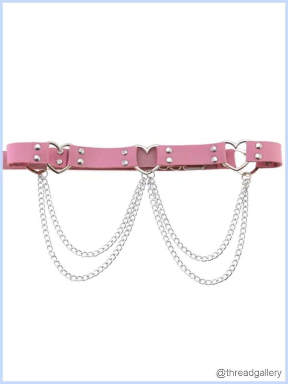 PU Simulated Leather Rivet Heart Ring 2-Layer Chain Adjustable Waist Belt